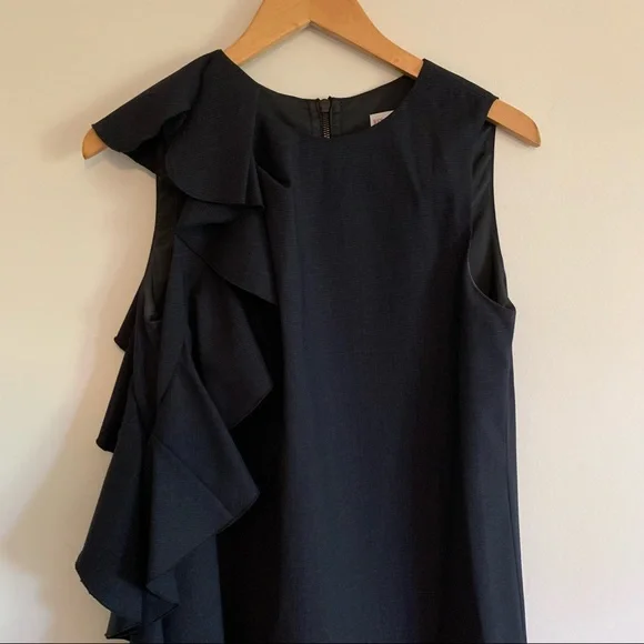 RED Valentino Navy / Black Pattern Ruffle Wool Dress, US 6